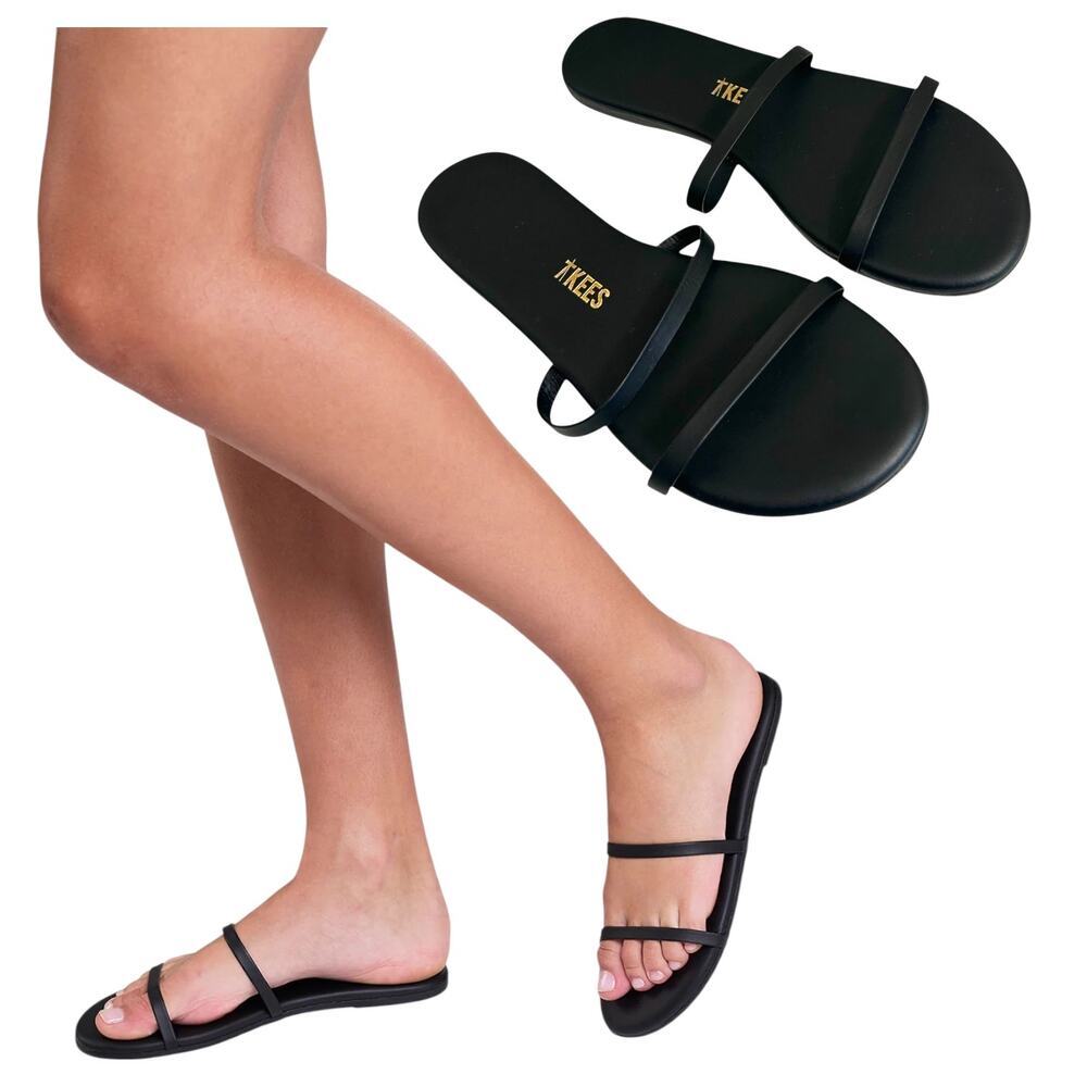TKEES, Women's 'Gemma' Leather Sandals, Strappy Slip-On, Black Size 36 EU, 5 US